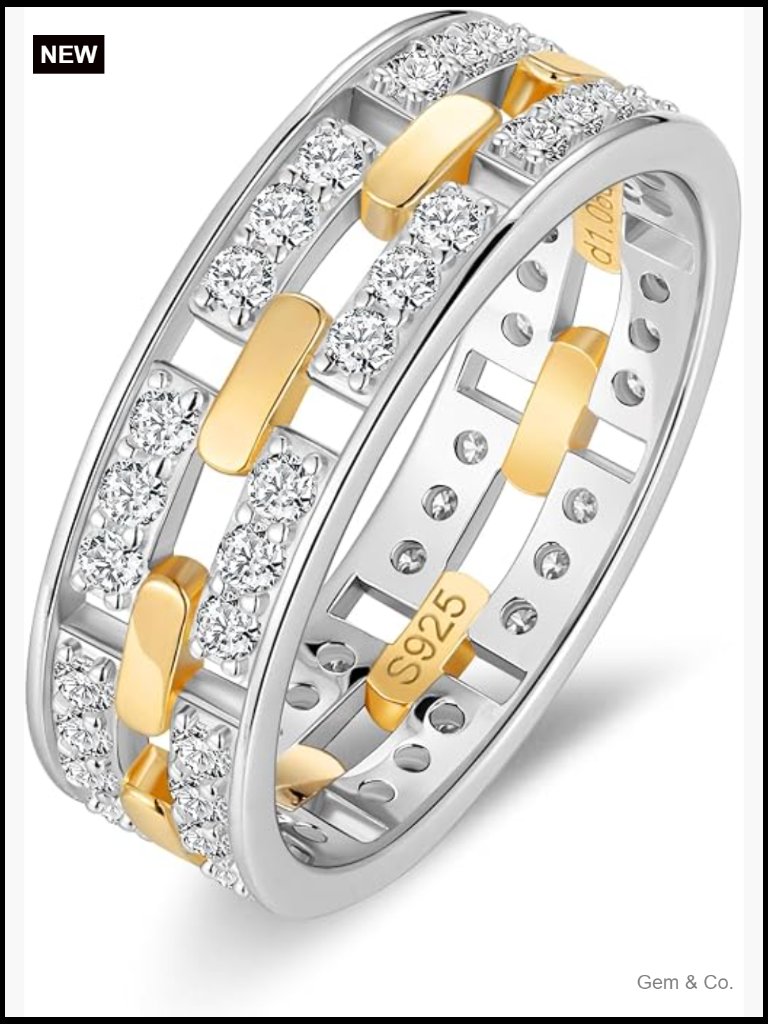 Moissanite Eternity Ring, Sterling Silver With Gold Plated, 0.84ct